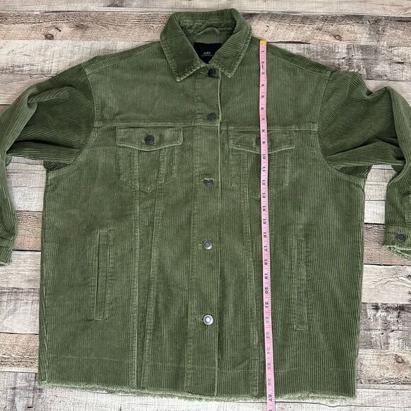 Zara Outerwear Green Corduroy Oversized Frayed Button Up Casual Jacket | XS - Picture 5 of 9